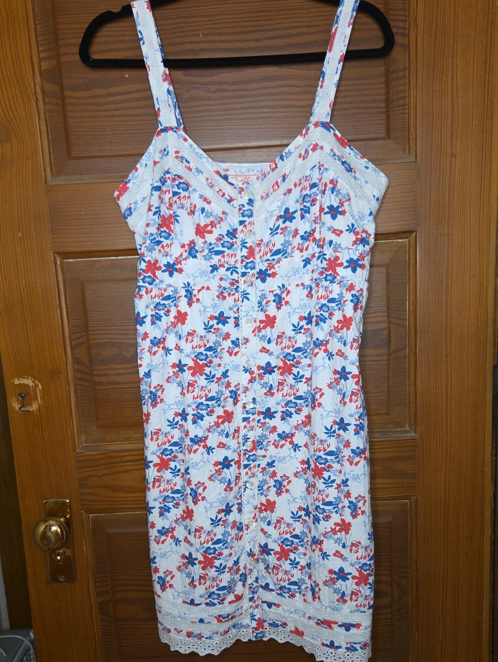 Fat Face White Mini Dress with Red and Blue Floral Print and Lace Trim